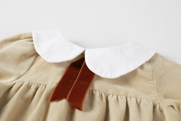 Crushed Velour Tan Tie Romper