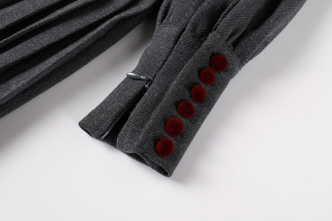 Pleated Button Dress Dark Grey