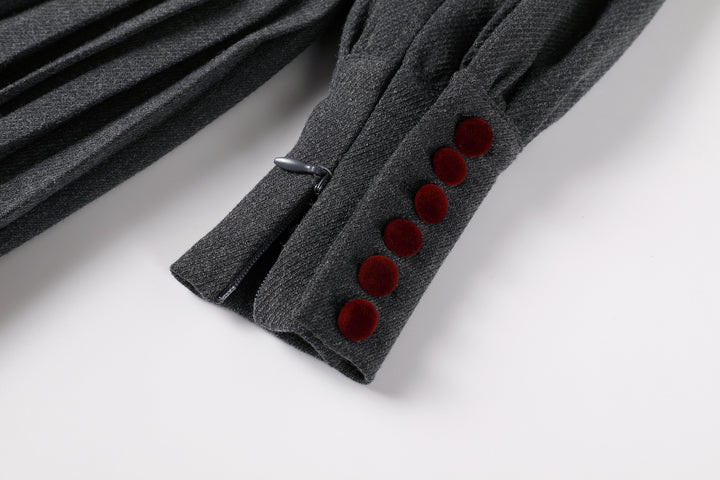 Pleated Button Dress Dark Grey