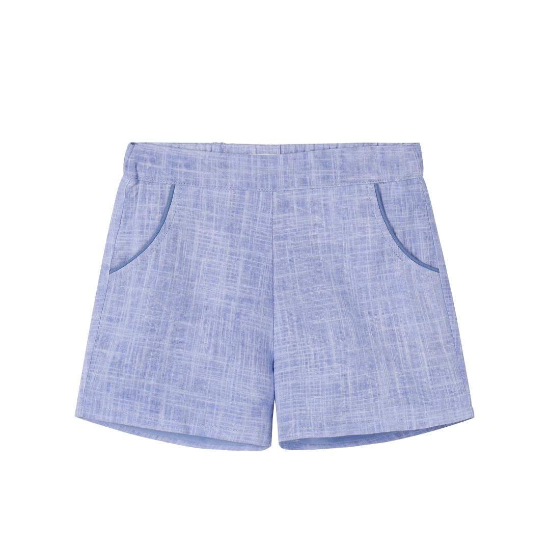 Blue Linen Piped Shorts