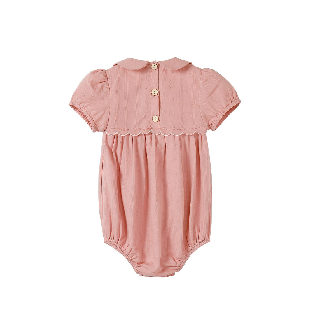 Nou Nelle Scalloped Embroidered Romper - Pink Nou Nelle Scalloped Embroidered Romper - Pink