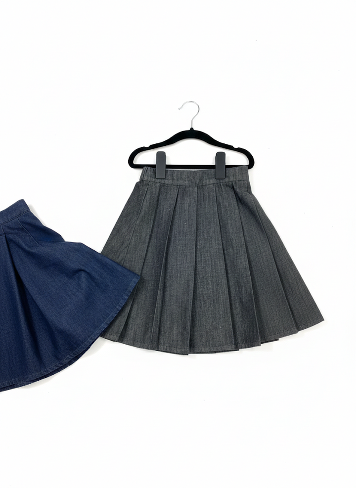 Black Denim Pleated Skirt