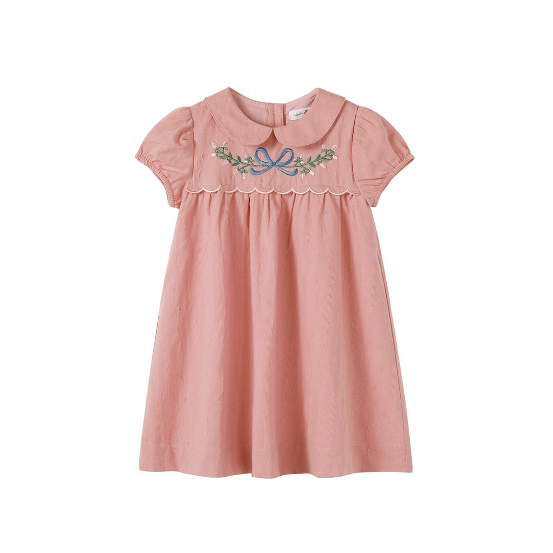 Nou Nelle Scallop Embroidered Short Sleeve Dress - Pink Nou Nelle Scallop Embroidered Short Sleeve Dress - Pink