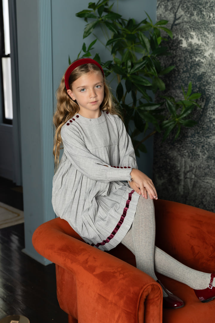 Pleated Button Dress Light Grey