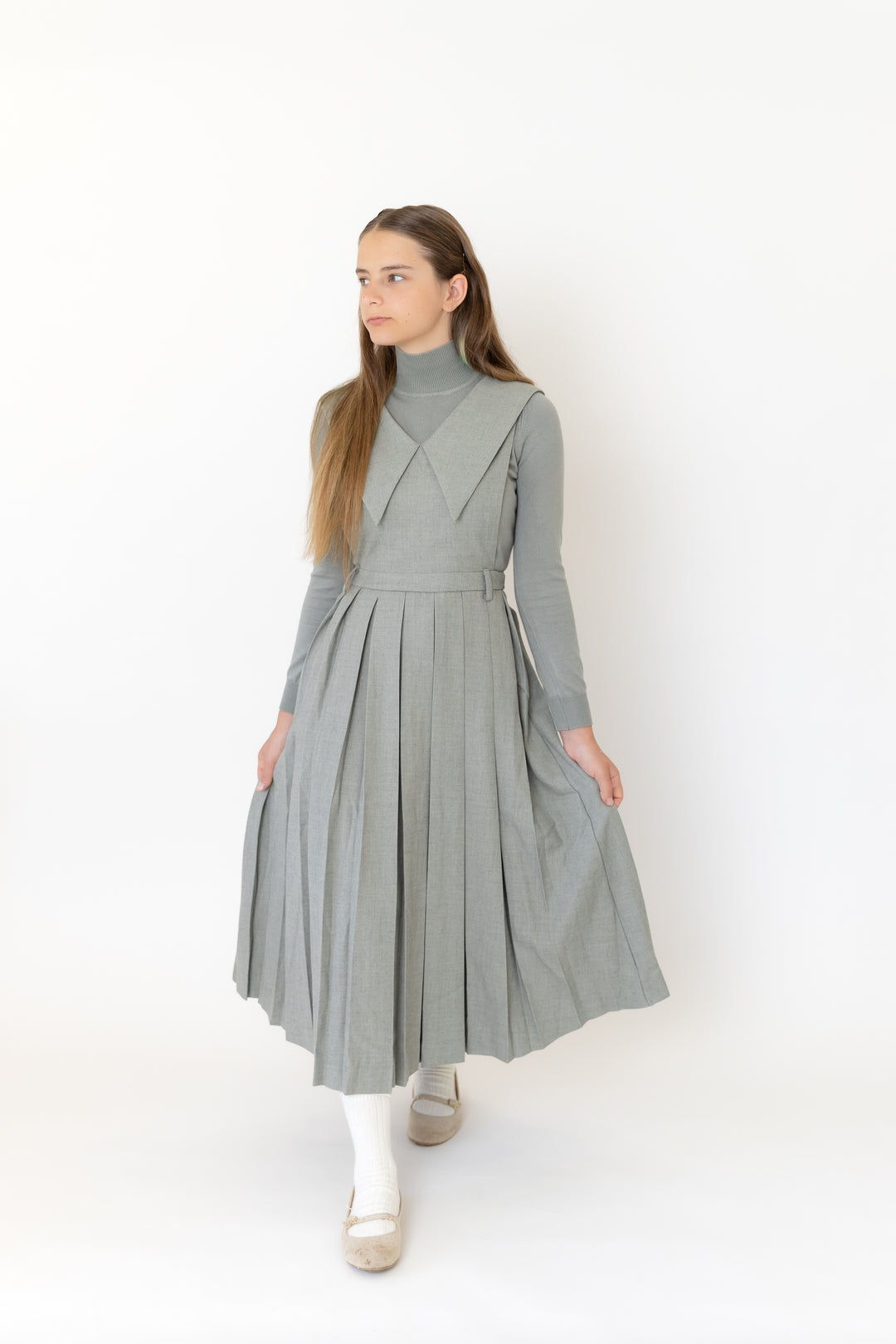 Teen Sage Pleated Collar Jumper