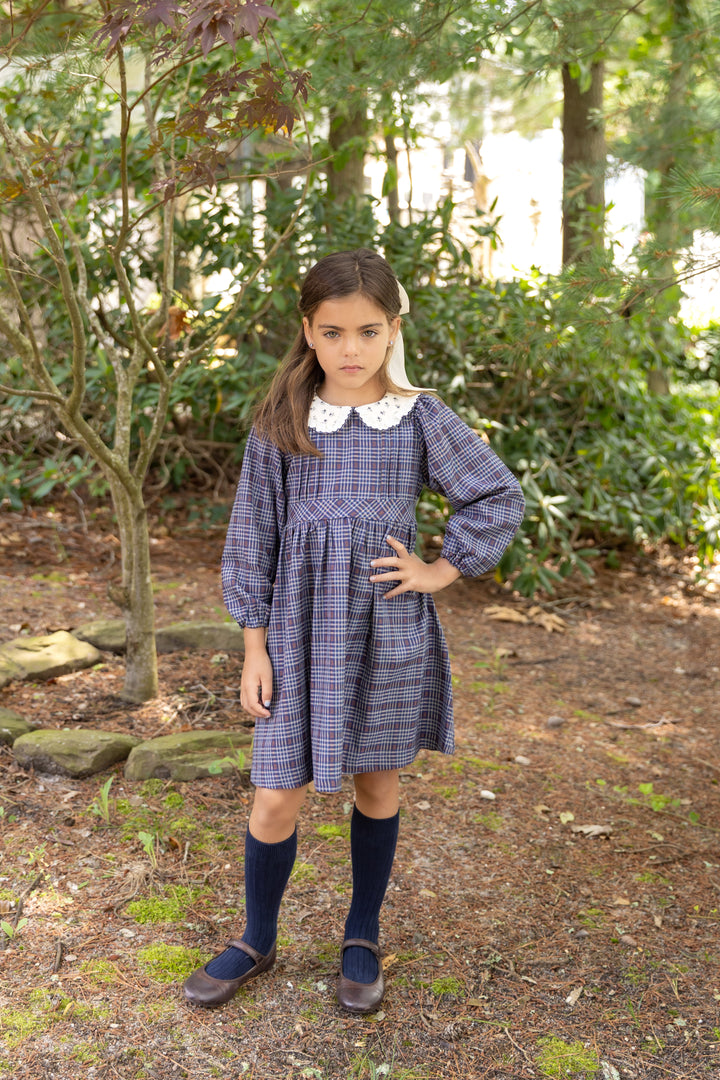 Plaid Dress With Floral Collar