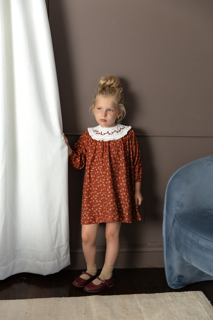 Floral Burnt Red Bib Dress