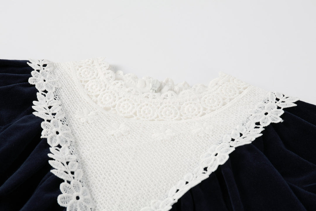 Navy Corduroy Lace Dress