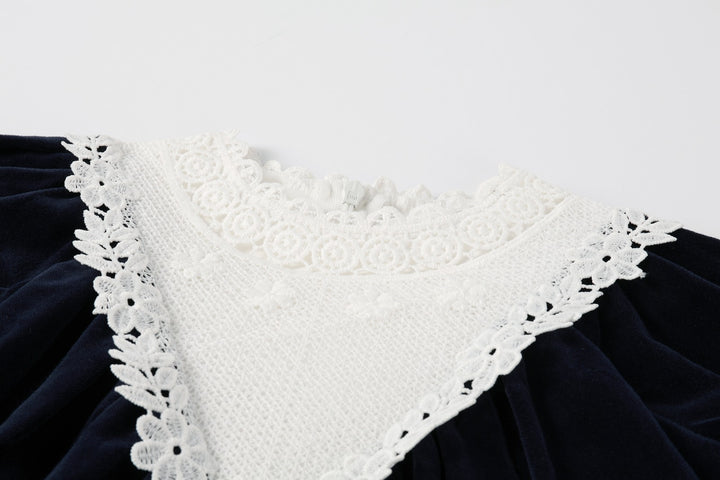 Navy Corduroy Lace Dress