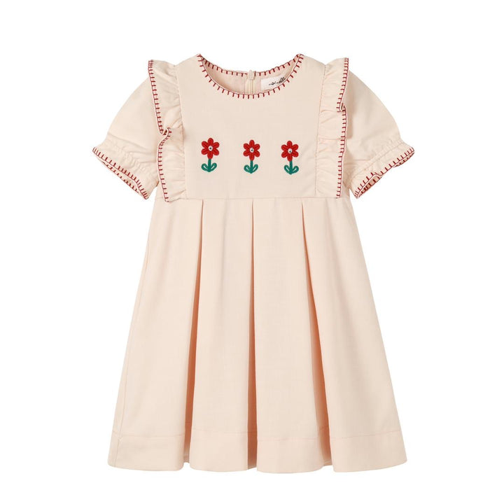 Pleated Peach Embroidered Dress