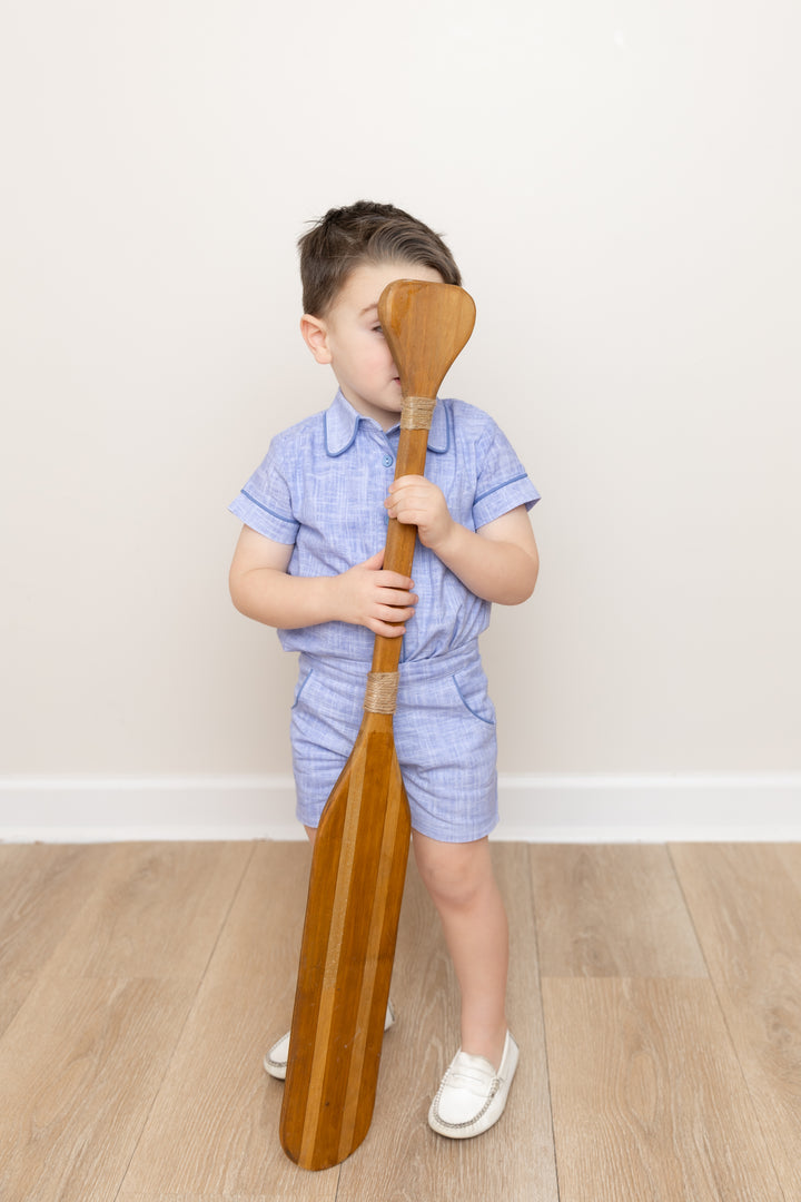 Blue Linen Piped Shirt