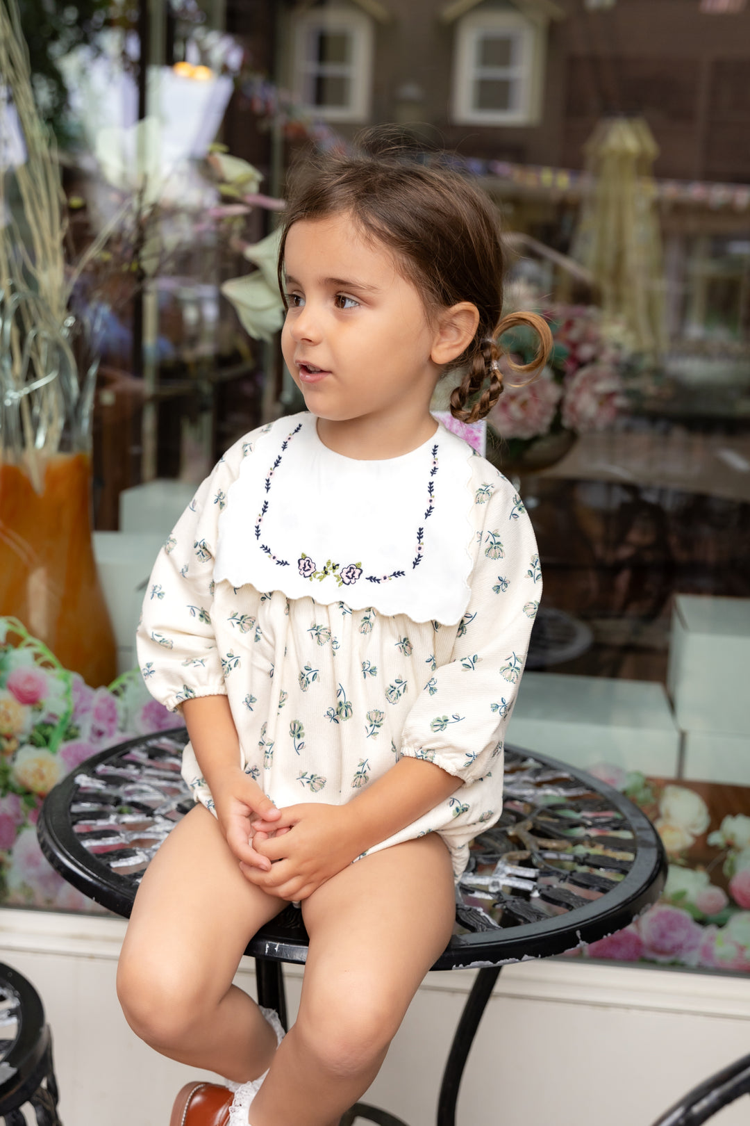 Corduroy Cream Floral Romper