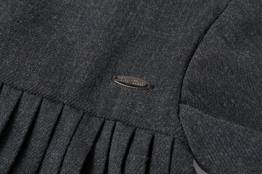 Pleated Button Dress Dark Grey