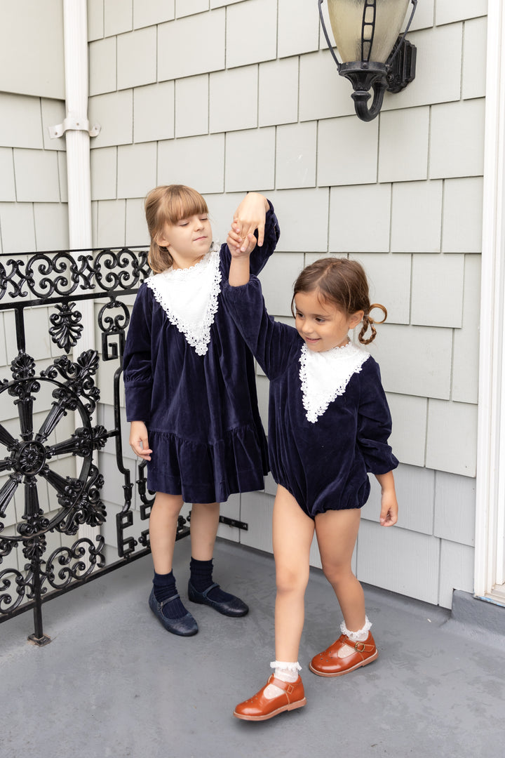 Navy Corduroy Lace Dress