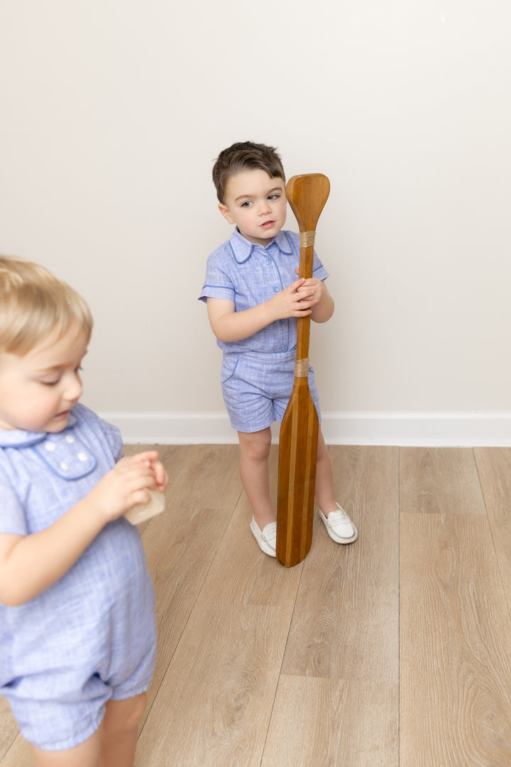 Blue Linen Piped Shirt