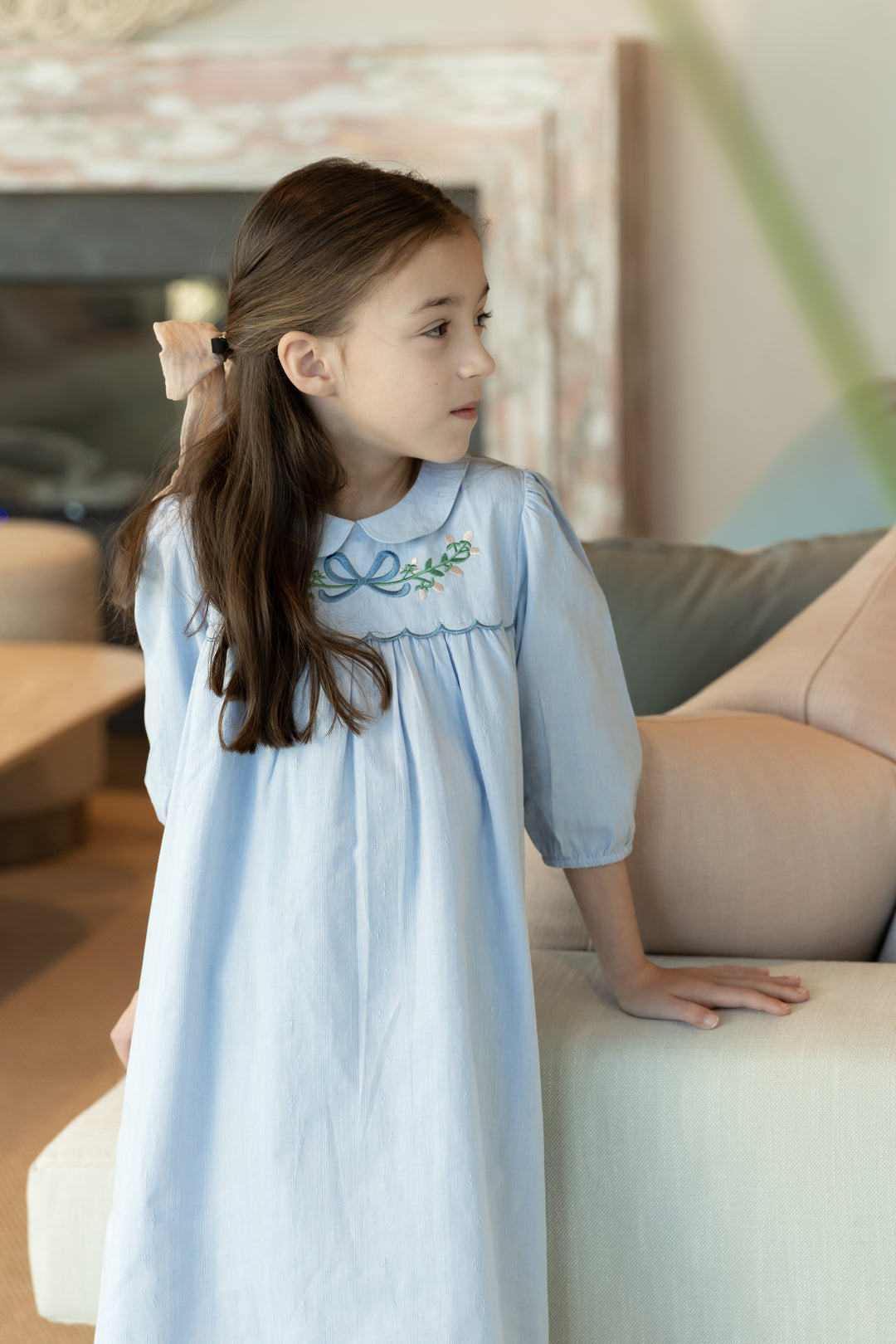 Nou Nelle Scalloped Embroidered Dress - Blue Nou Nelle Scalloped Embroidered Dress - Blue