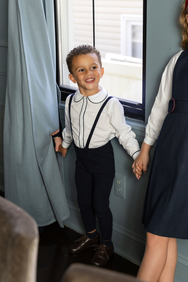 Navy Knit Suspender Pants