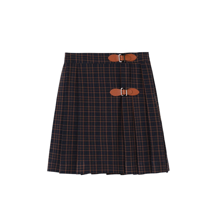 Buckle Plaid Skirt