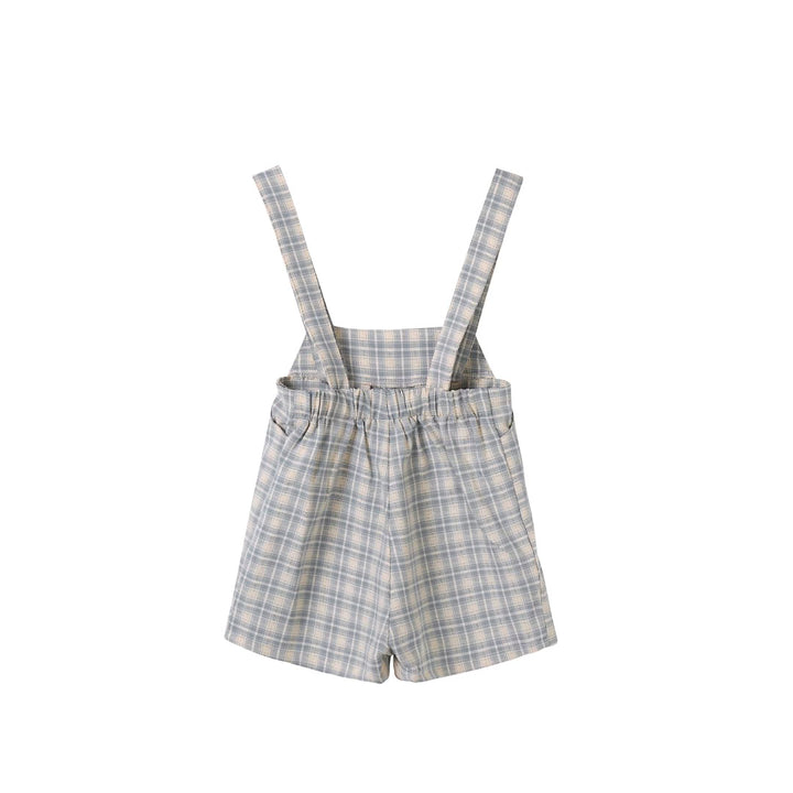 Plaid Boys Button Overalls