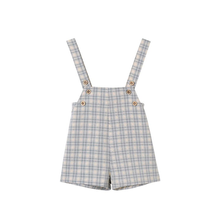 Plaid Boys Button Overalls