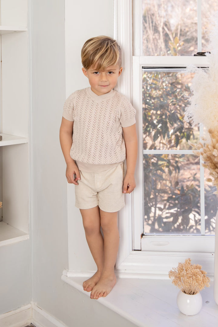 Boys V-neck Pointelle Knit Sweater