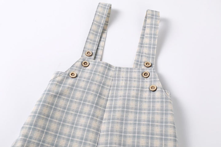 Plaid Boys Button Overalls